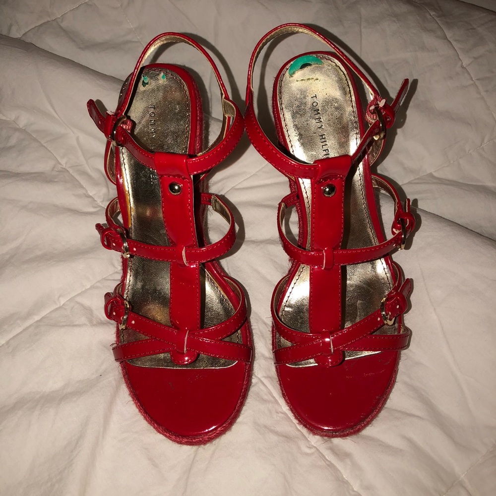 Tommy Hilfiger Red Cream Espadrille Wedge